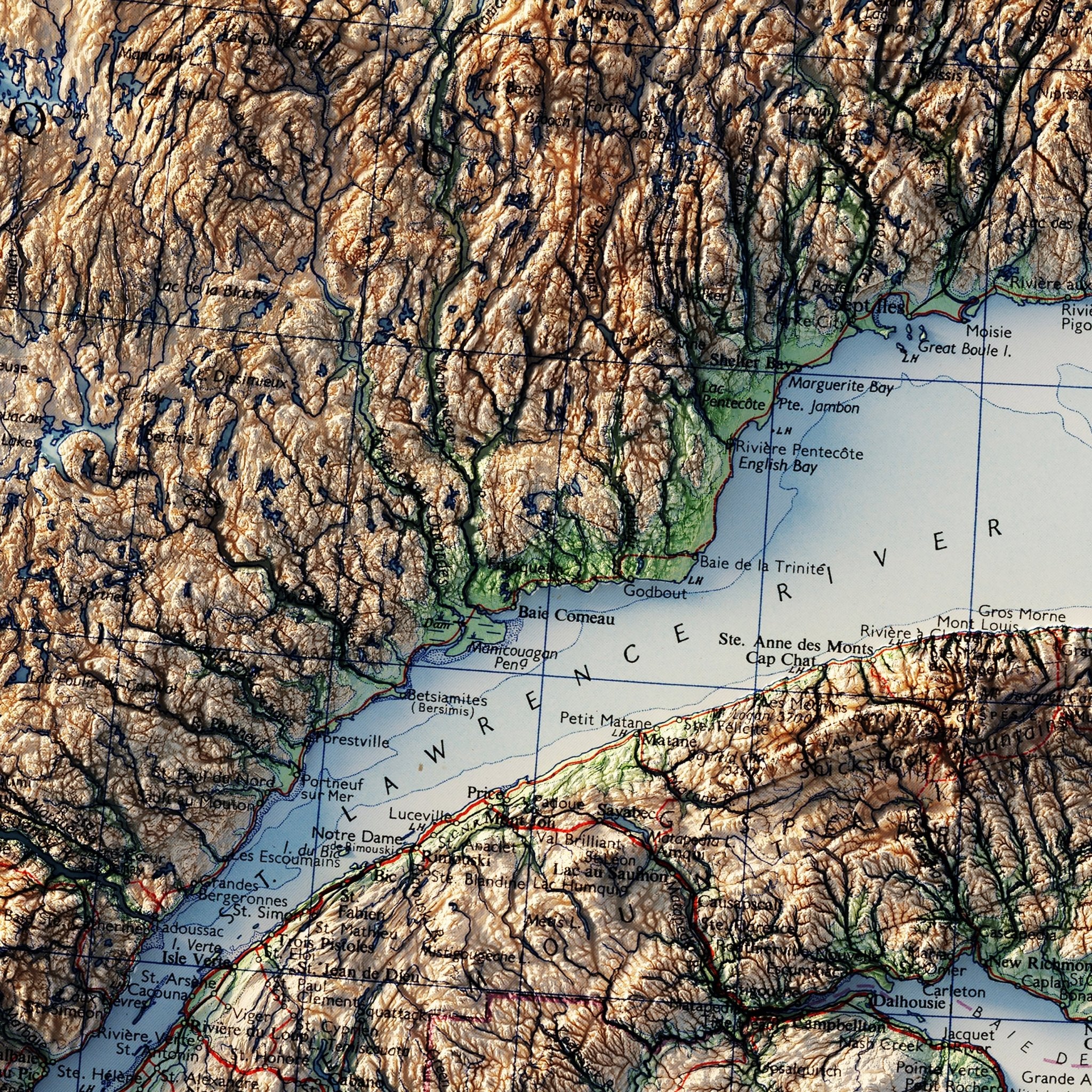 Eastern Canada 1959 Shaded Relief Map - Muir Way - Vintage Relief