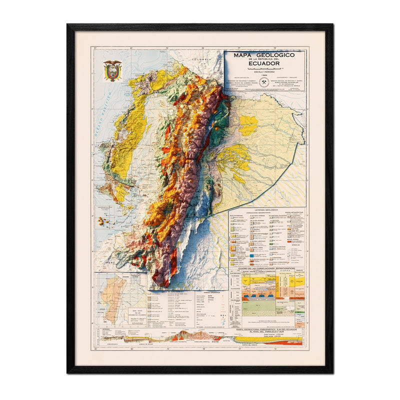 Ecuador 1969 Shaded Relief Map - Muir Way - Vintage Relief