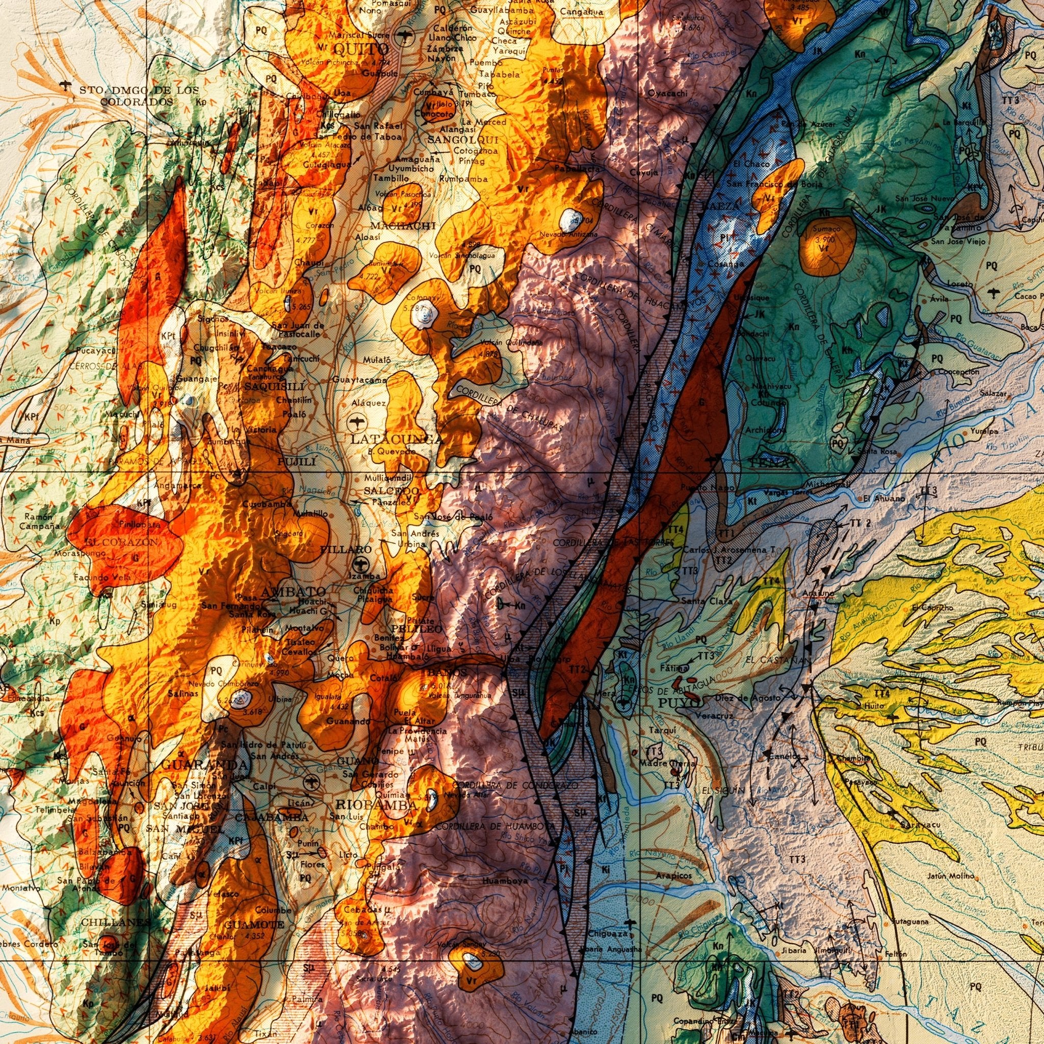 Ecuador 1969 Shaded Relief Map - Muir Way - Vintage Relief