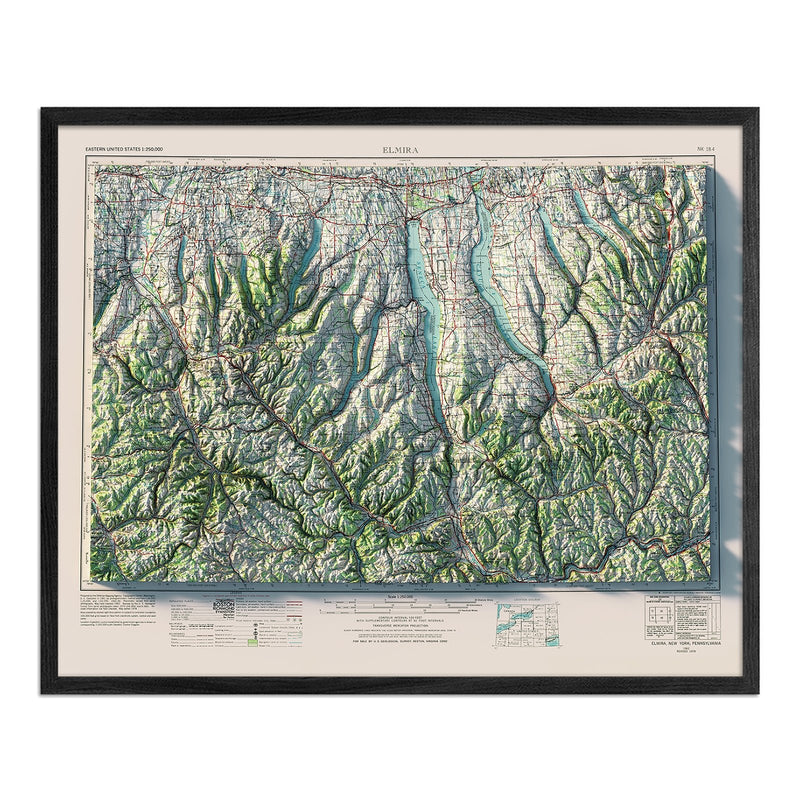 Finger Lakes, New York 1962 Shaded Relief Map - Muir Way - Vintage Relief