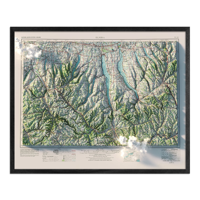 Finger Lakes, New York 1962 Shaded Relief Map - Muir Way - Vintage Relief