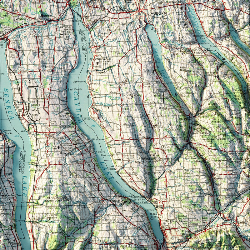 Finger Lakes, New York 1962 Shaded Relief Map - Muir Way - Vintage Relief