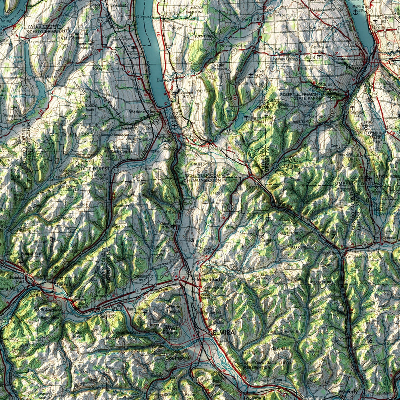 Finger Lakes, New York 1962 Shaded Relief Map - Muir Way - Vintage Relief