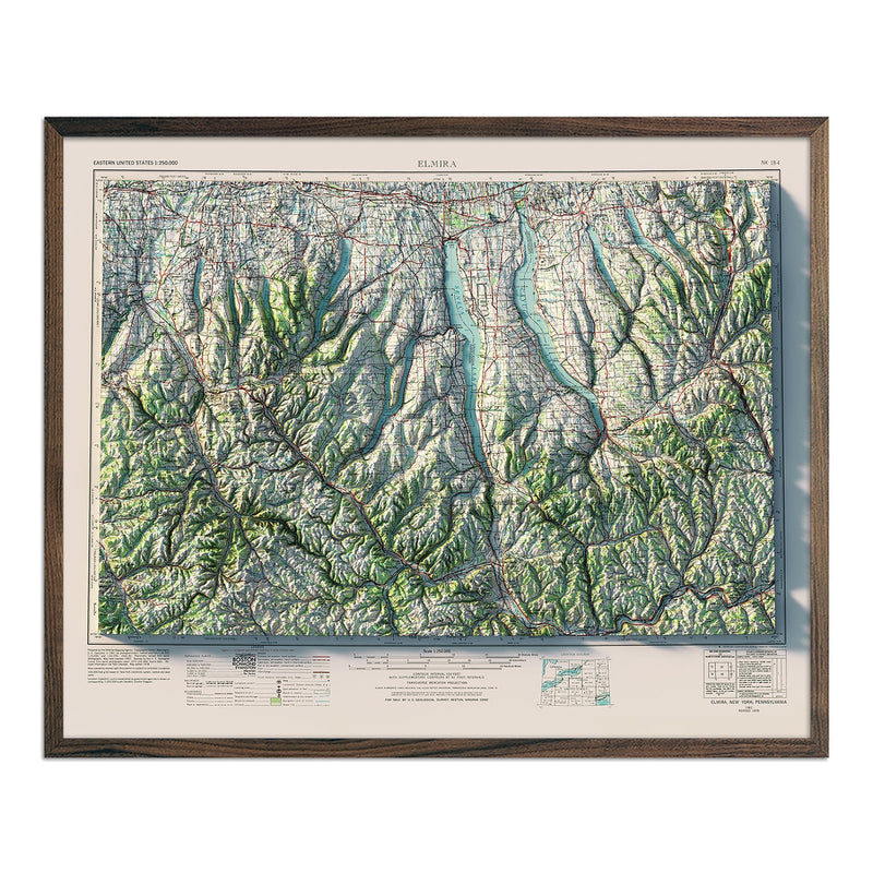 Finger Lakes, New York 1962 Shaded Relief Map - Muir Way - Vintage Relief