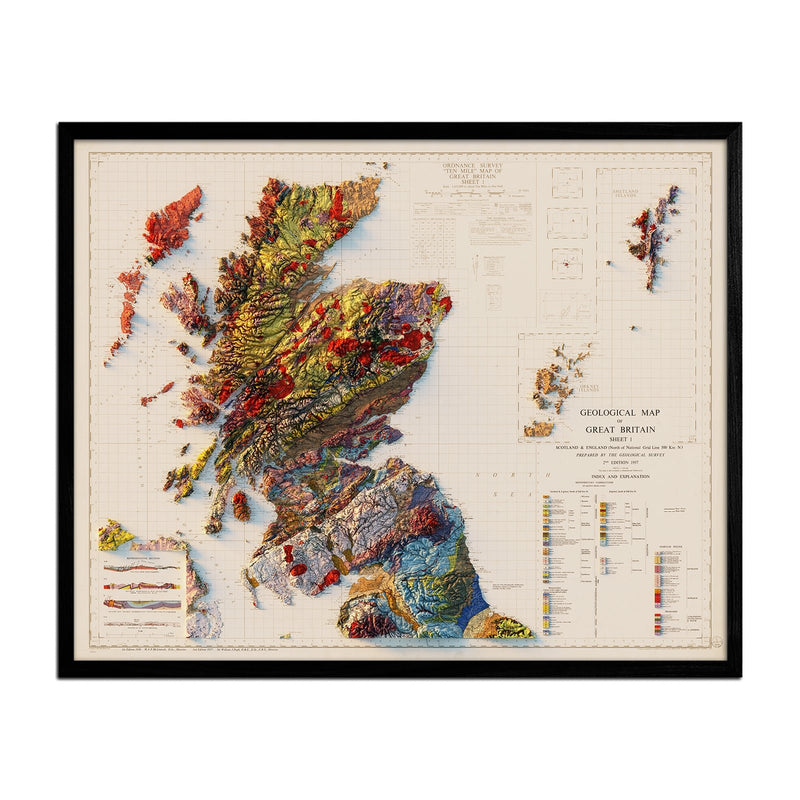 England and Scotland 1957 Shaded Relief Map - Muir Way - Vintage Relief