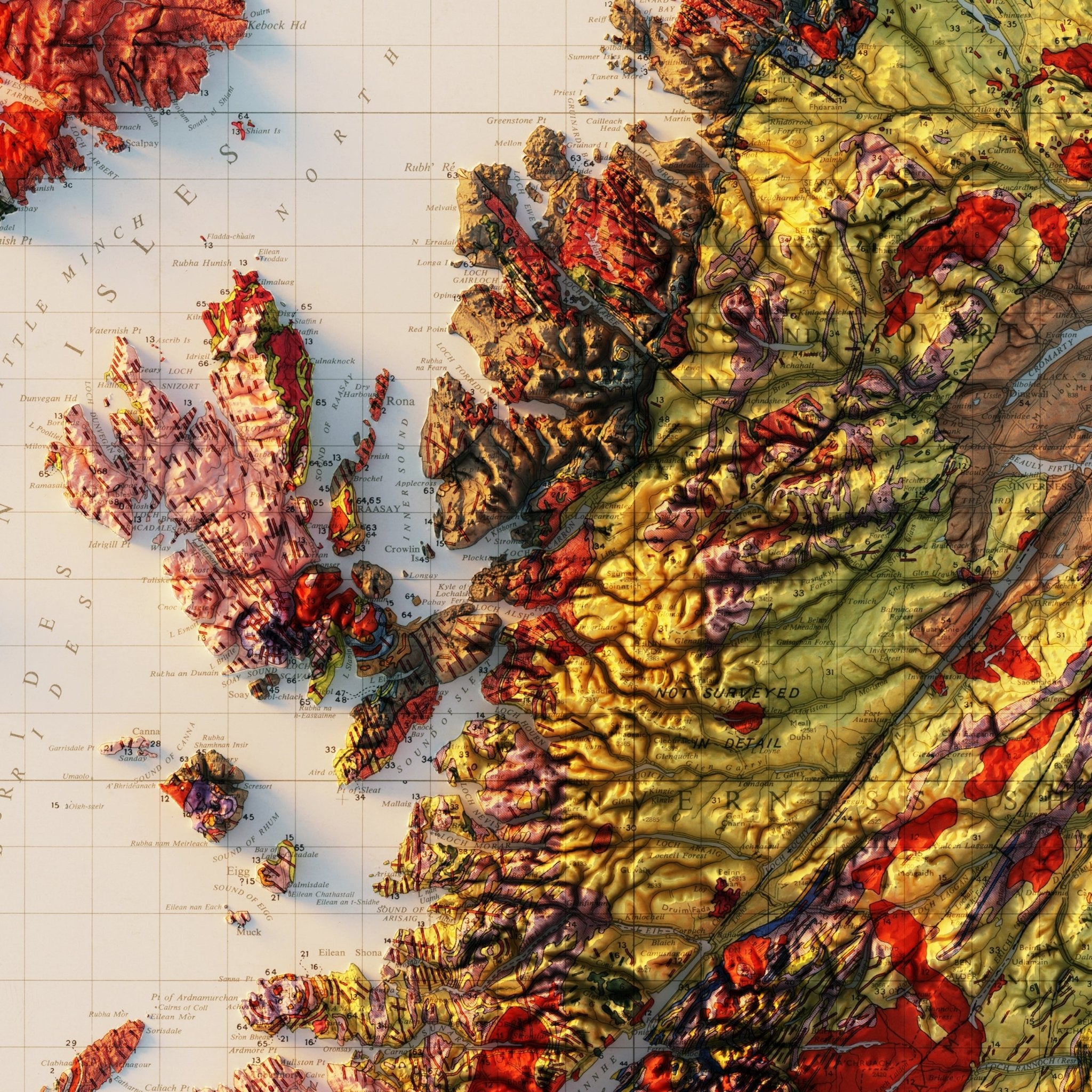 England and Scotland 1957 Shaded Relief Map - Muir Way - Vintage Relief