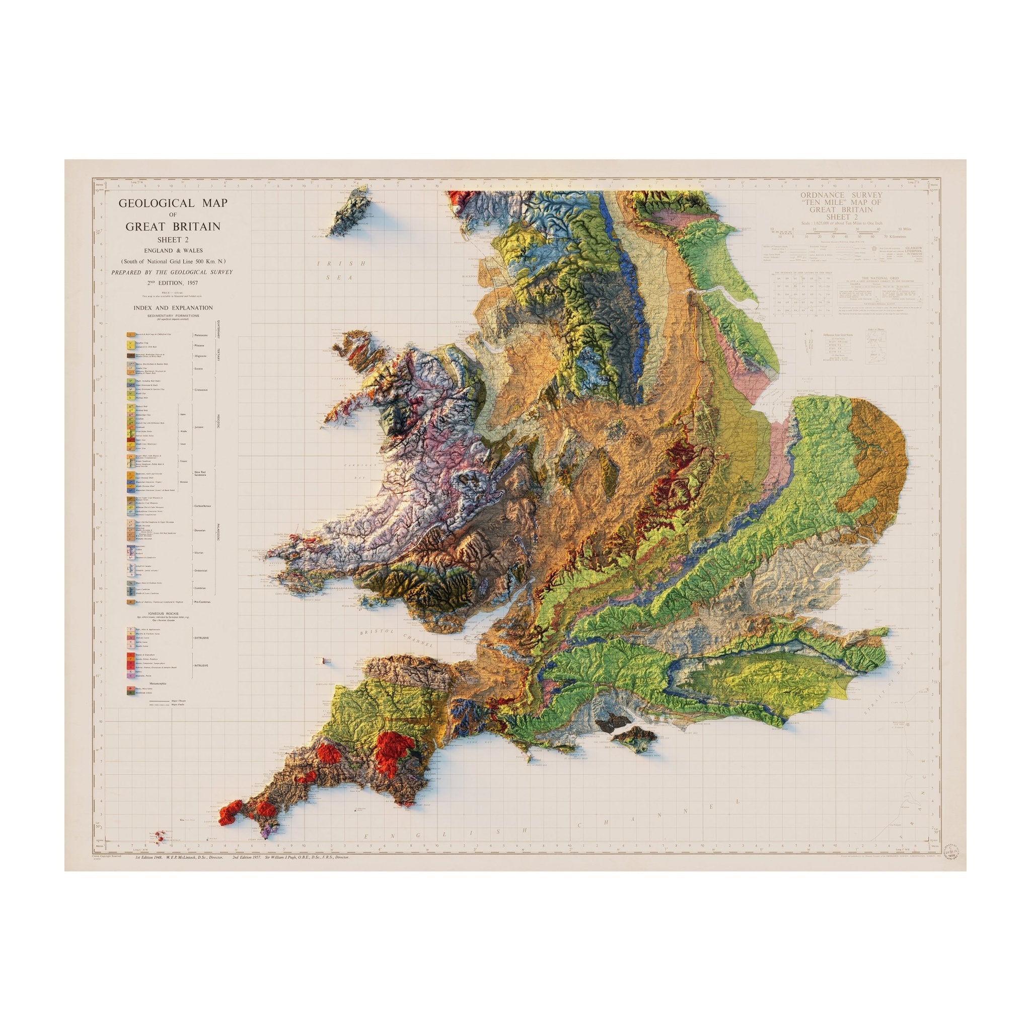 England and Wales 1957 Shaded Relief Map - Muir Way - Vintage Relief