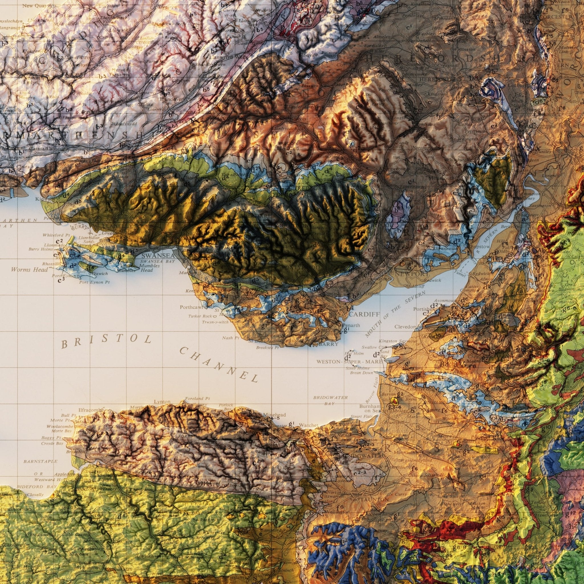 England and Wales 1957 Shaded Relief Map - Muir Way - Vintage Relief