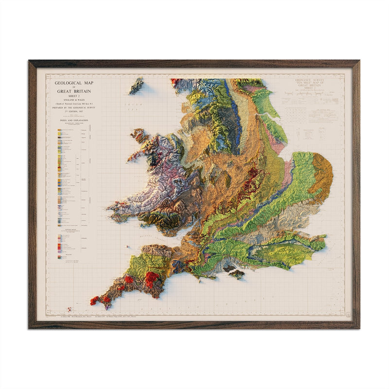 England and Wales 1957 Shaded Relief Map - Muir Way - Vintage Relief
