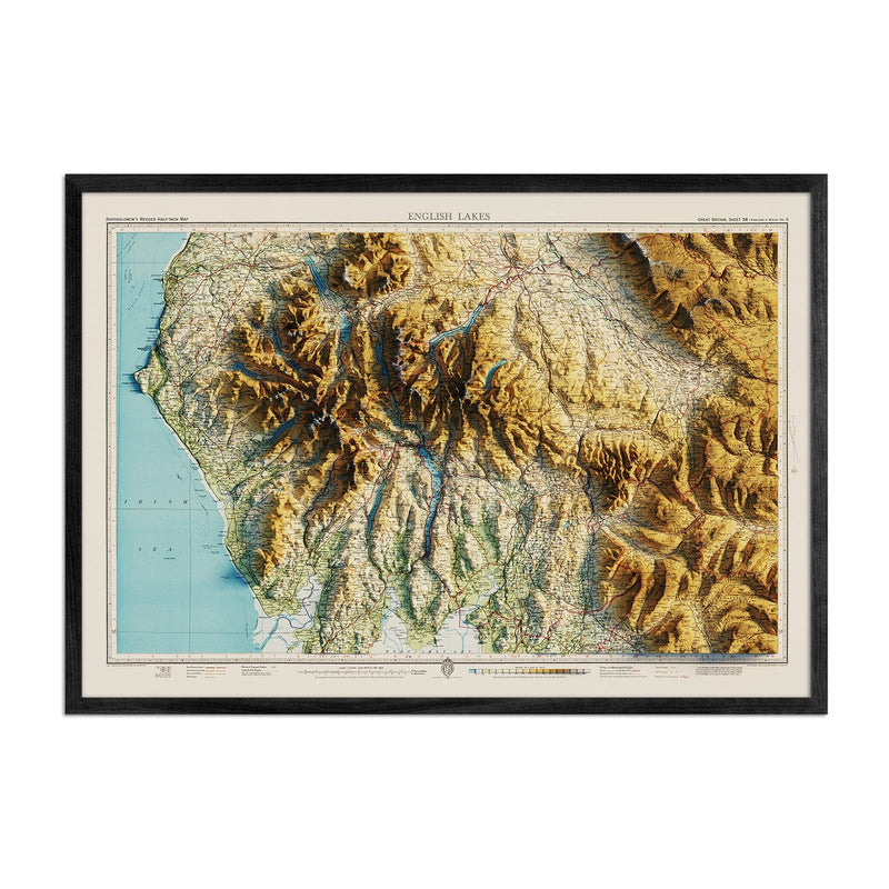 English Lakes 1941 Shaded Relief Map - Muir Way - Vintage Relief