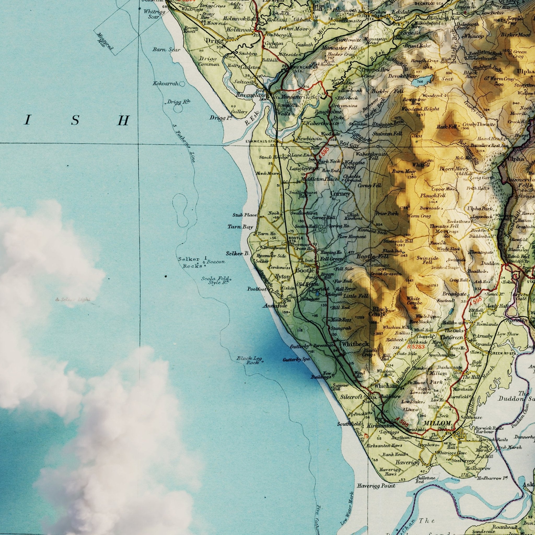 English Lakes 1941 Shaded Relief Map - Muir Way - Vintage Relief