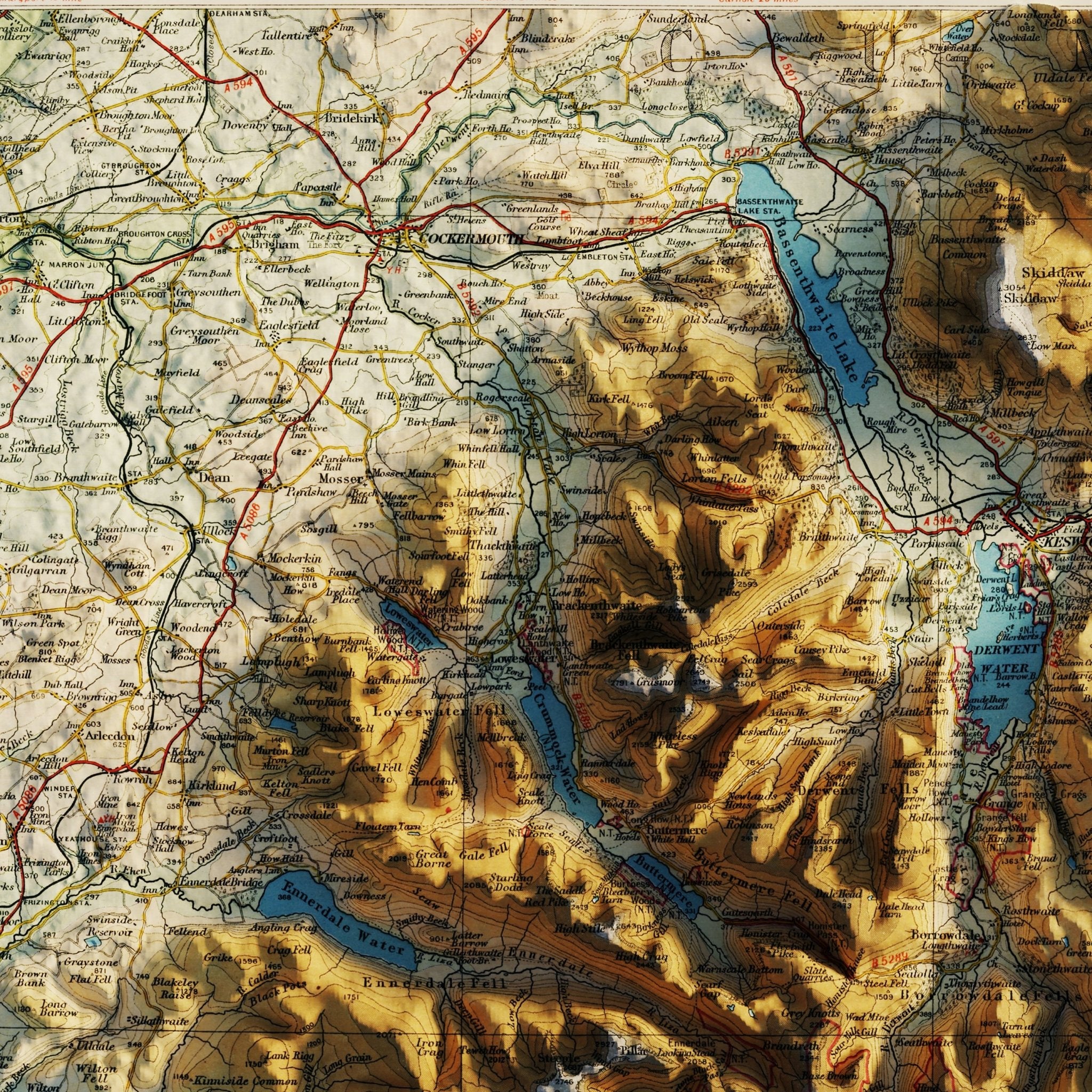 English Lakes 1941 Shaded Relief Map - Muir Way - Vintage Relief