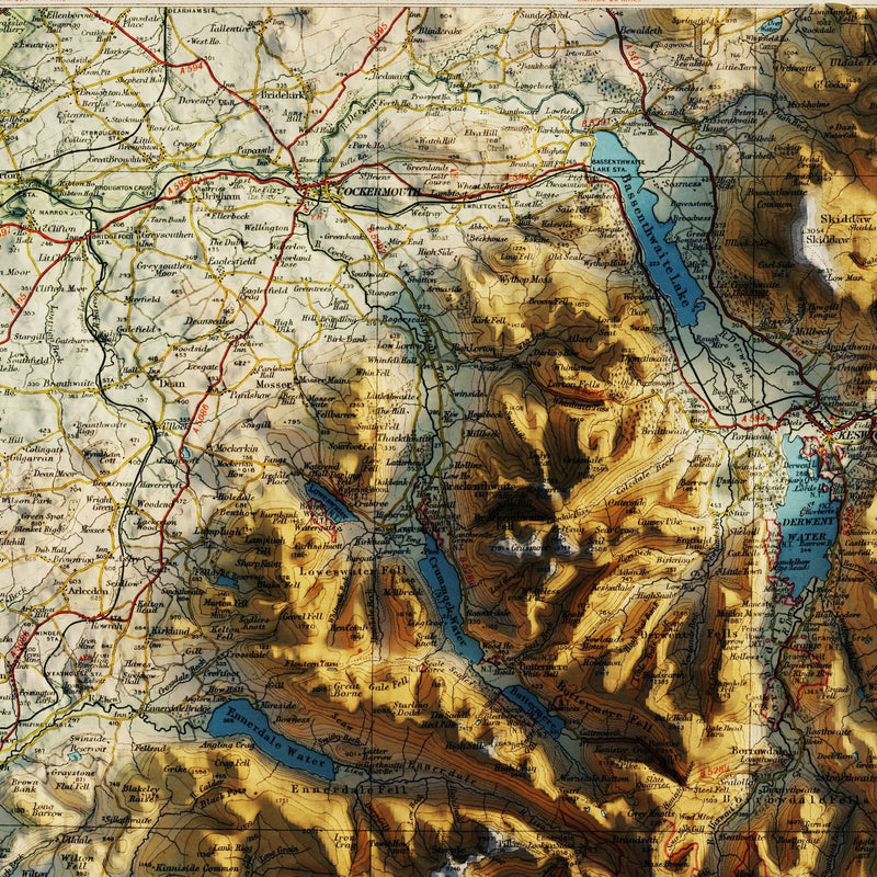 English Lakes 1941 Shaded Relief Map - Muir Way - Vintage Relief