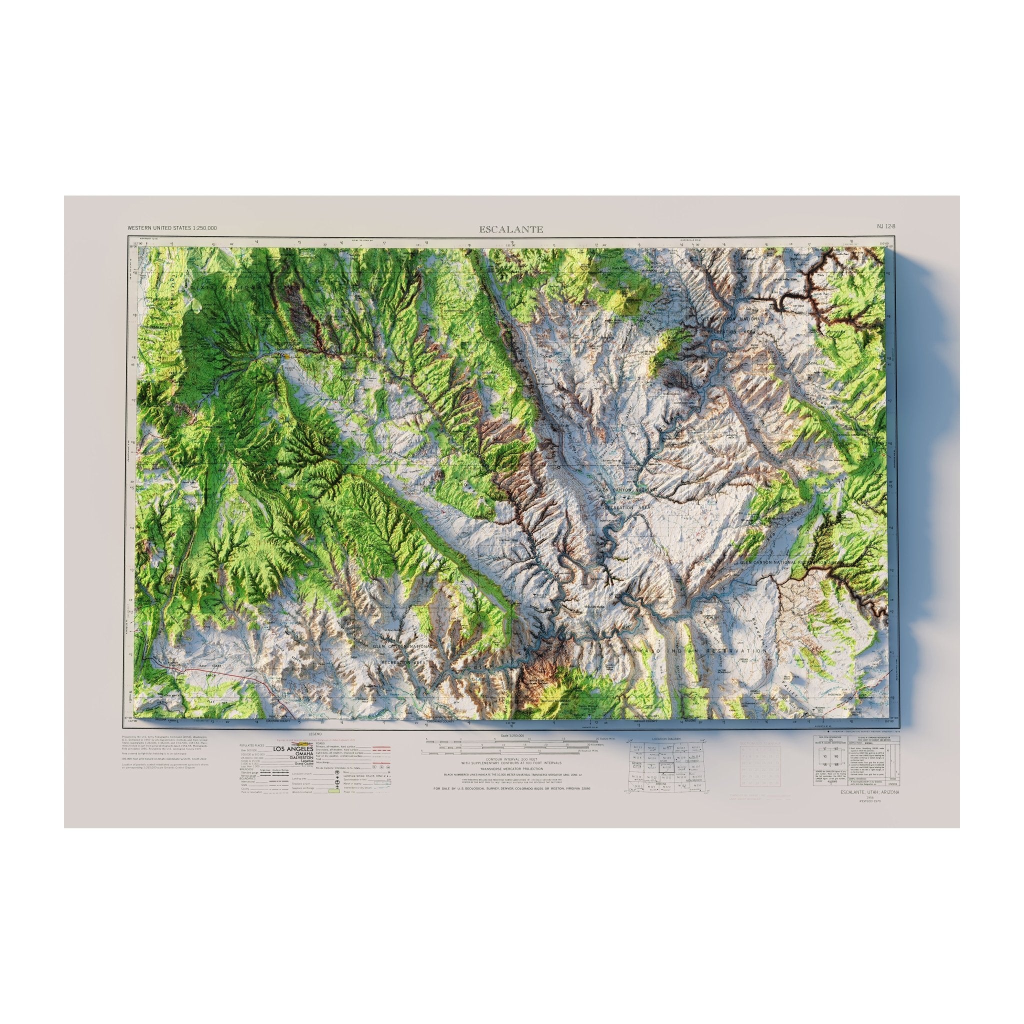 Escalante, Utah 1956 Shaded Relief Map - Muir Way - Vintage Relief