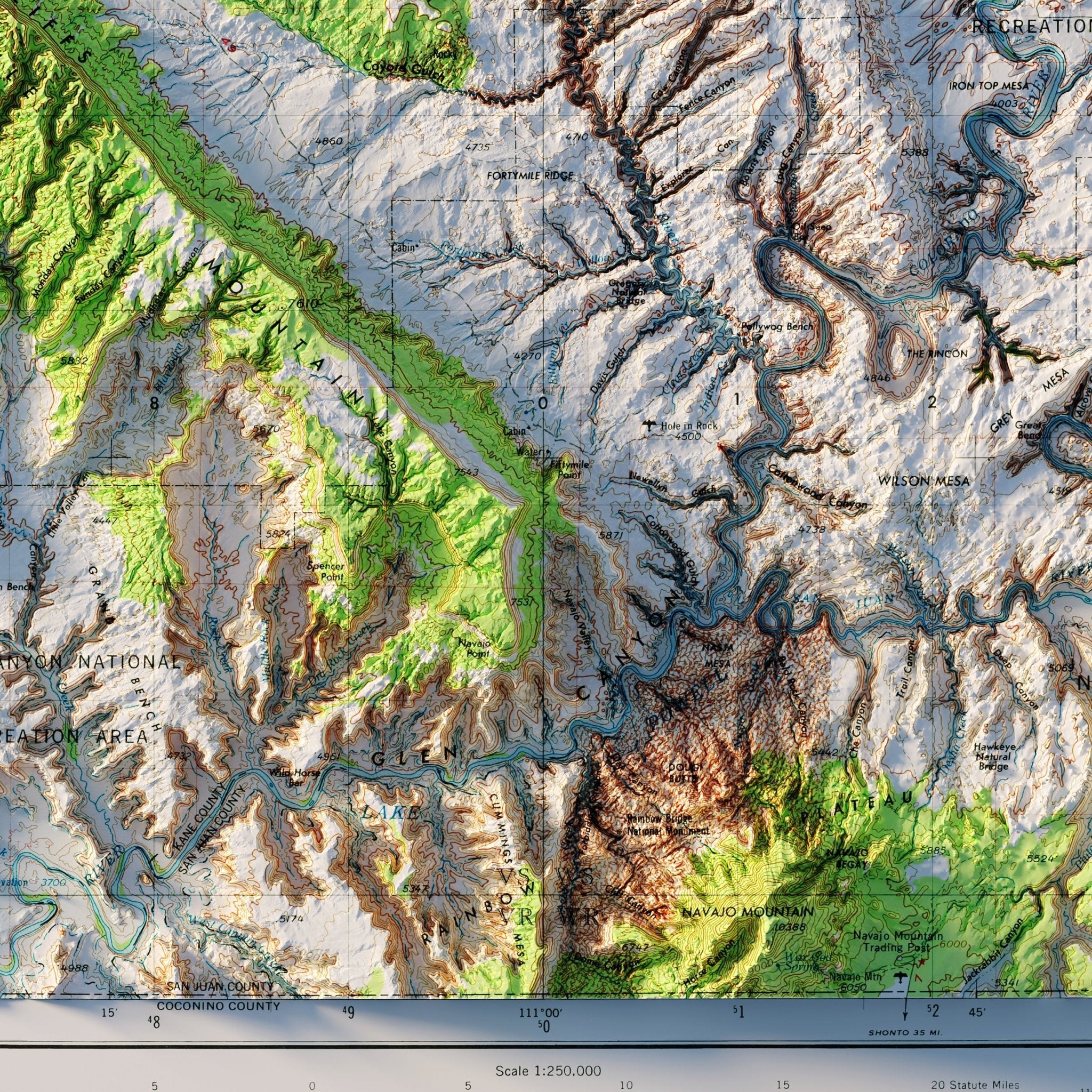 Escalante, Utah 1956 Shaded Relief Map - Muir Way - Vintage Relief