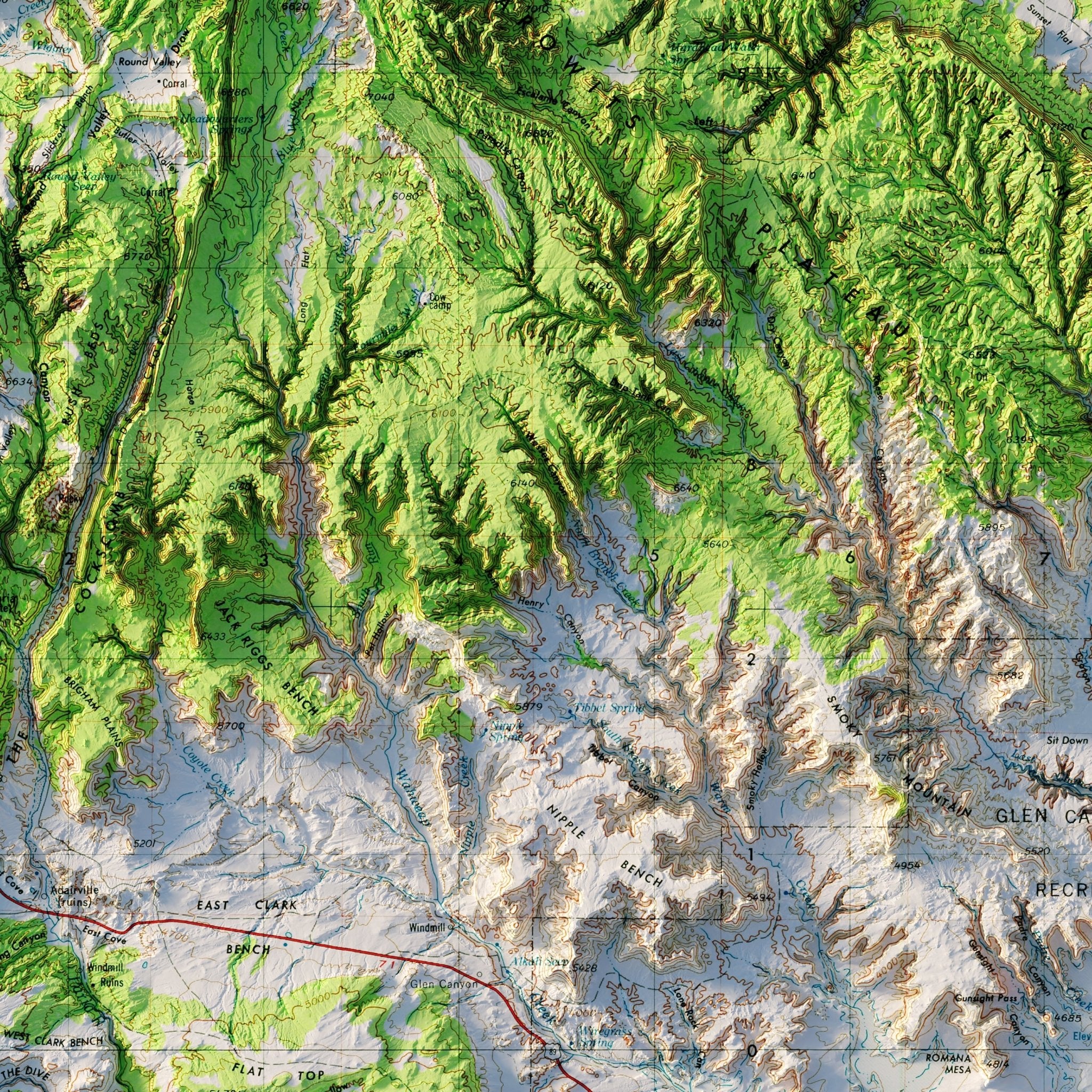 Escalante, Utah 1956 Shaded Relief Map - Muir Way - Vintage Relief