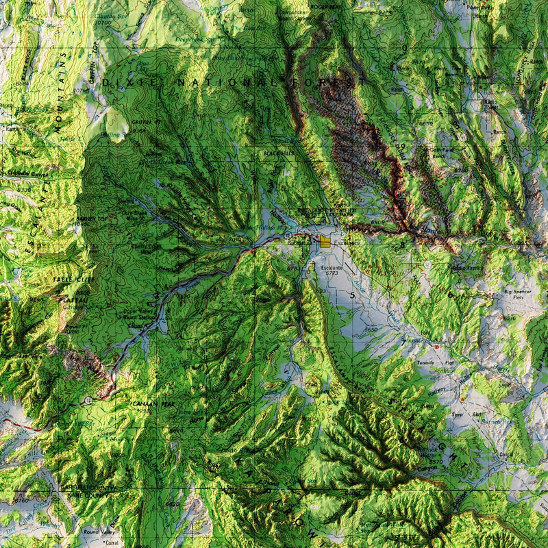 Escalante, Utah 1956 Shaded Relief Map - Muir Way - Vintage Relief