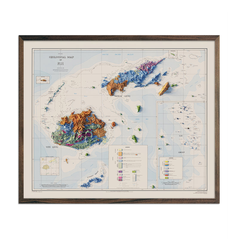 Fiji 1965 Shaded Relief Map - Muir Way - Vintage Relief