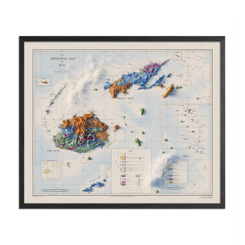 Fiji 1965 Shaded Relief Map - Muir Way - Vintage Relief