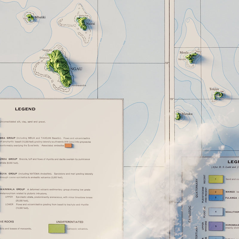 Fiji 1965 Shaded Relief Map - Muir Way - Vintage Relief