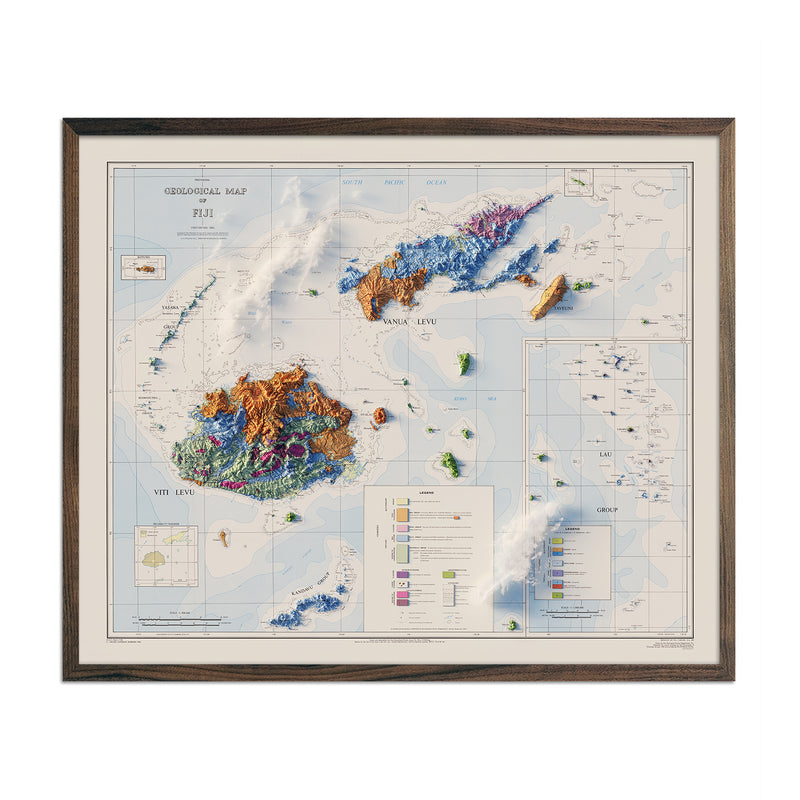 Fiji 1965 Shaded Relief Map - Muir Way - Vintage Relief