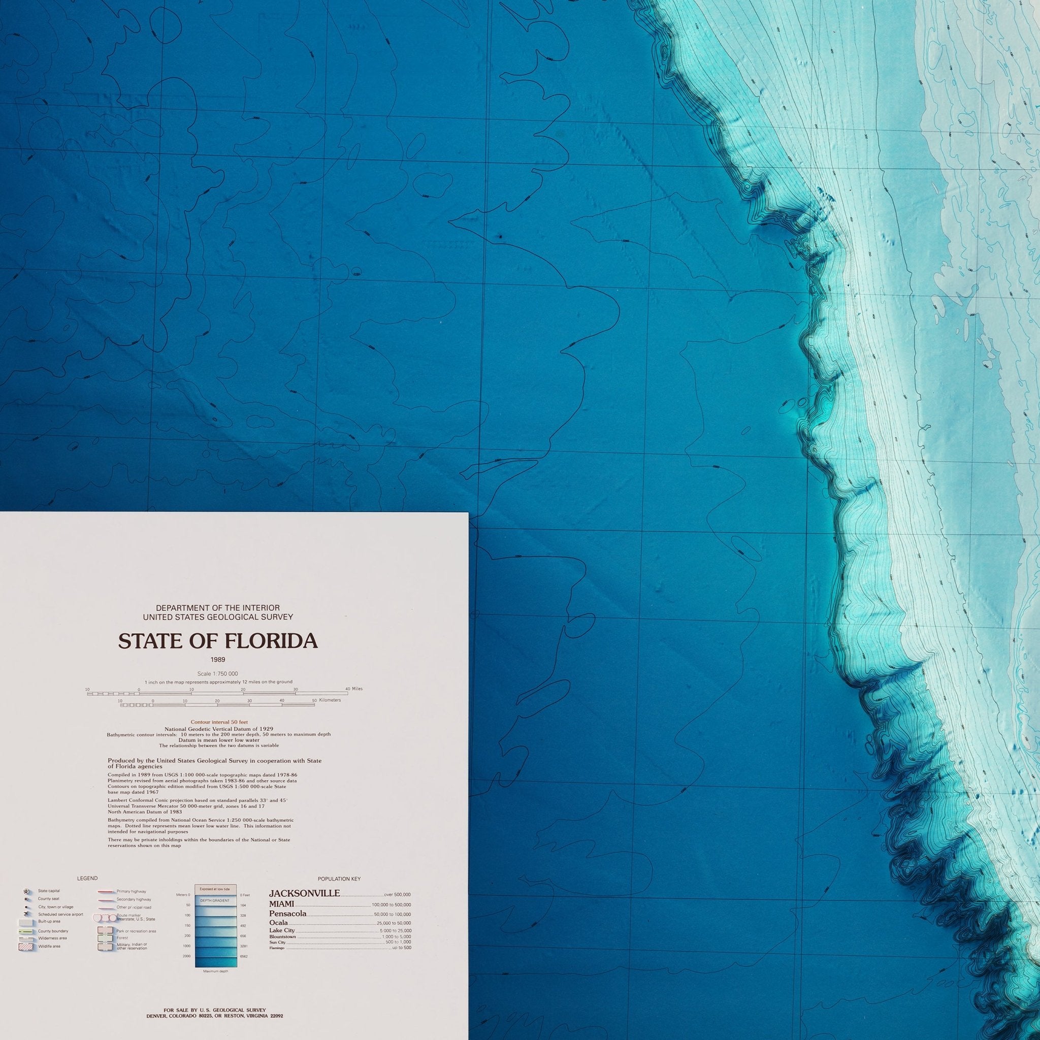 Florida 1989 Shaded Relief Map - Muir Way - Vintage Relief