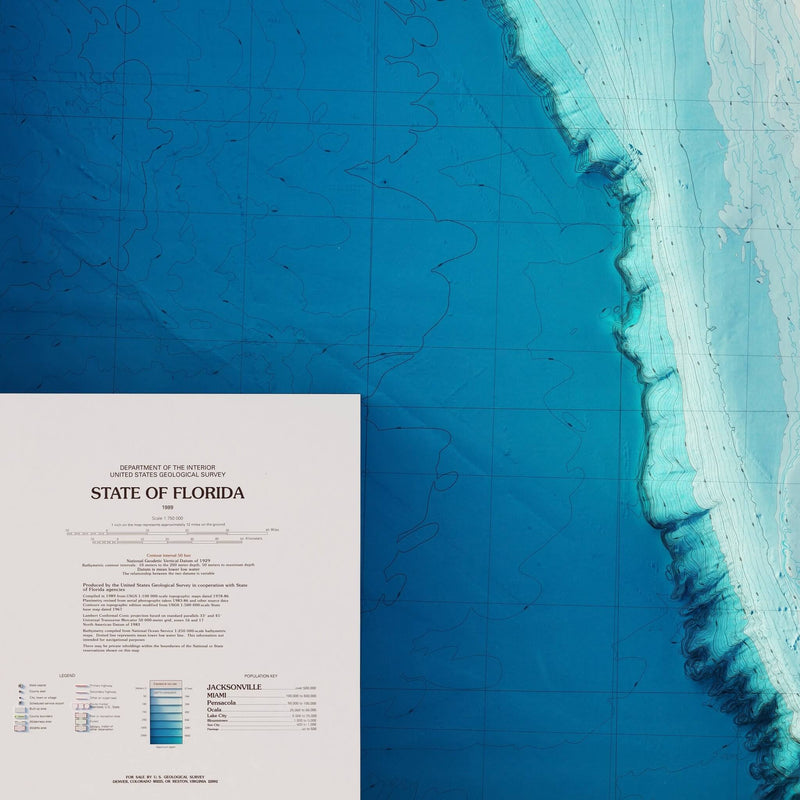 Florida 1989 Shaded Relief Map - Muir Way - Vintage Relief