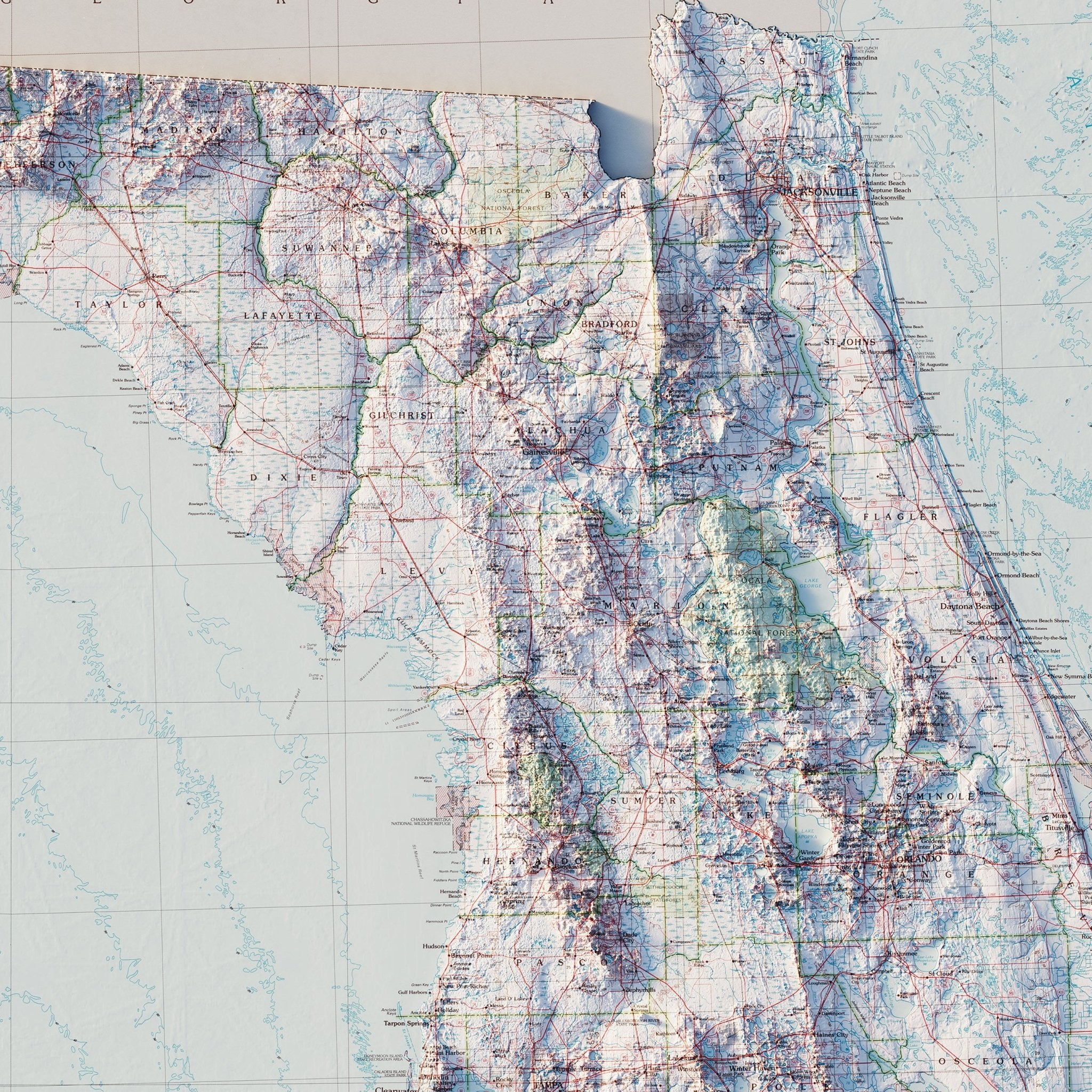 Florida 1989 Shaded Relief Map - Muir Way - Vintage Relief