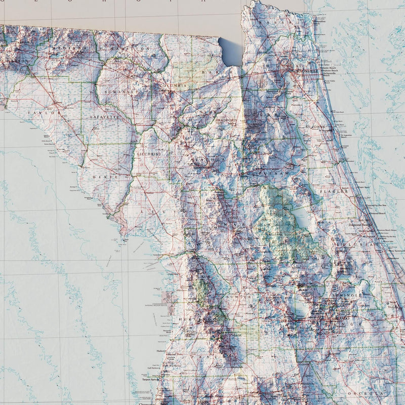 Florida 1989 Shaded Relief Map - Muir Way - Vintage Relief