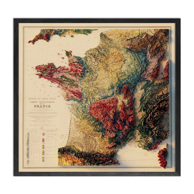 France 1905 Shaded Relief Map - Muir Way - Vintage Relief