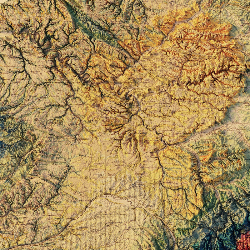 France 1905 Shaded Relief Map - Muir Way - Vintage Relief
