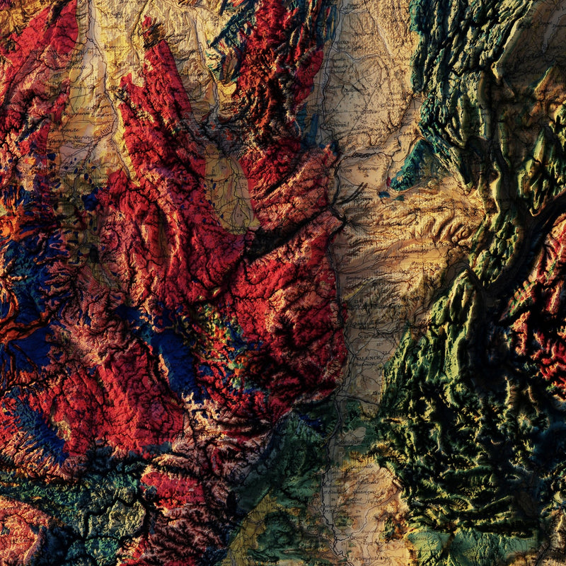 France 1905 Shaded Relief Map - Muir Way - Vintage Relief