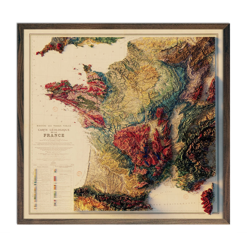 France 1905 Shaded Relief Map - Muir Way - Vintage Relief