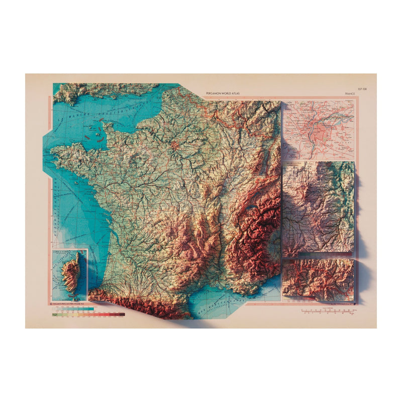 France 1964 Shaded Relief Map - Muir Way - Vintage Relief