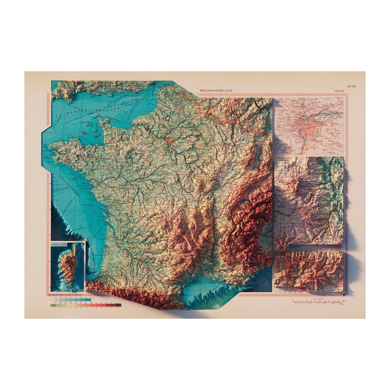 France 1964 Shaded Relief Map - Muir Way - Vintage Relief