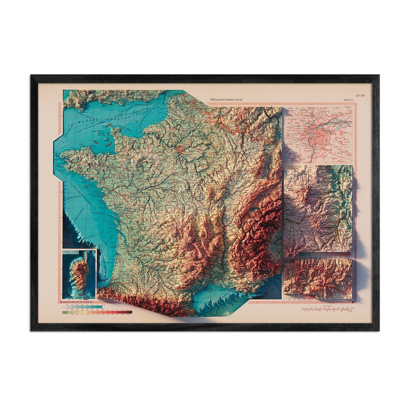 France 1964 Shaded Relief Map - Muir Way - Vintage Relief
