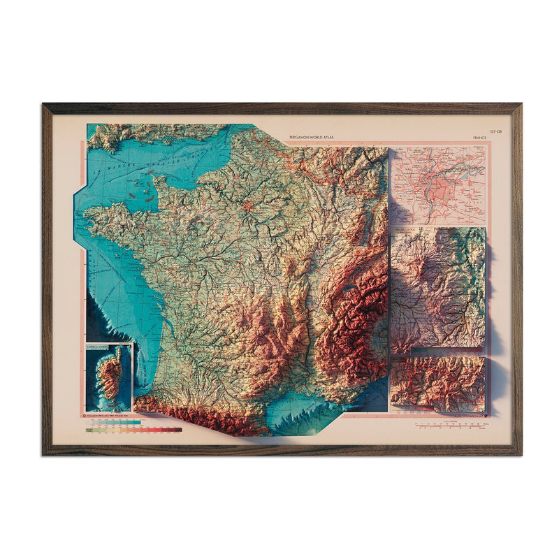 France 1964 Shaded Relief Map - Muir Way - Vintage Relief