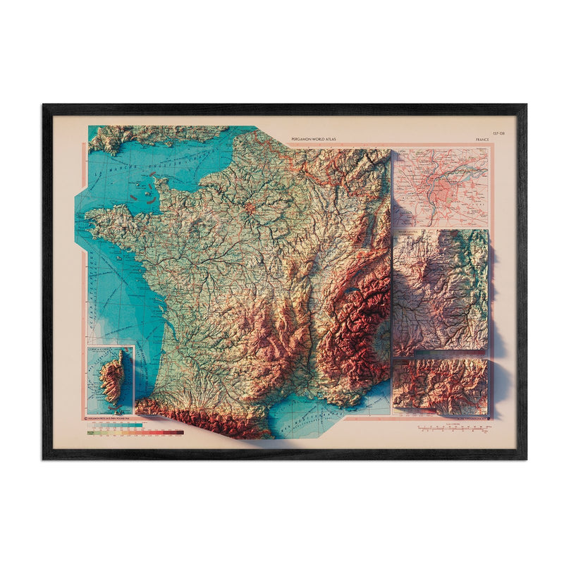 France 1964 Shaded Relief Map - Muir Way - Vintage Relief