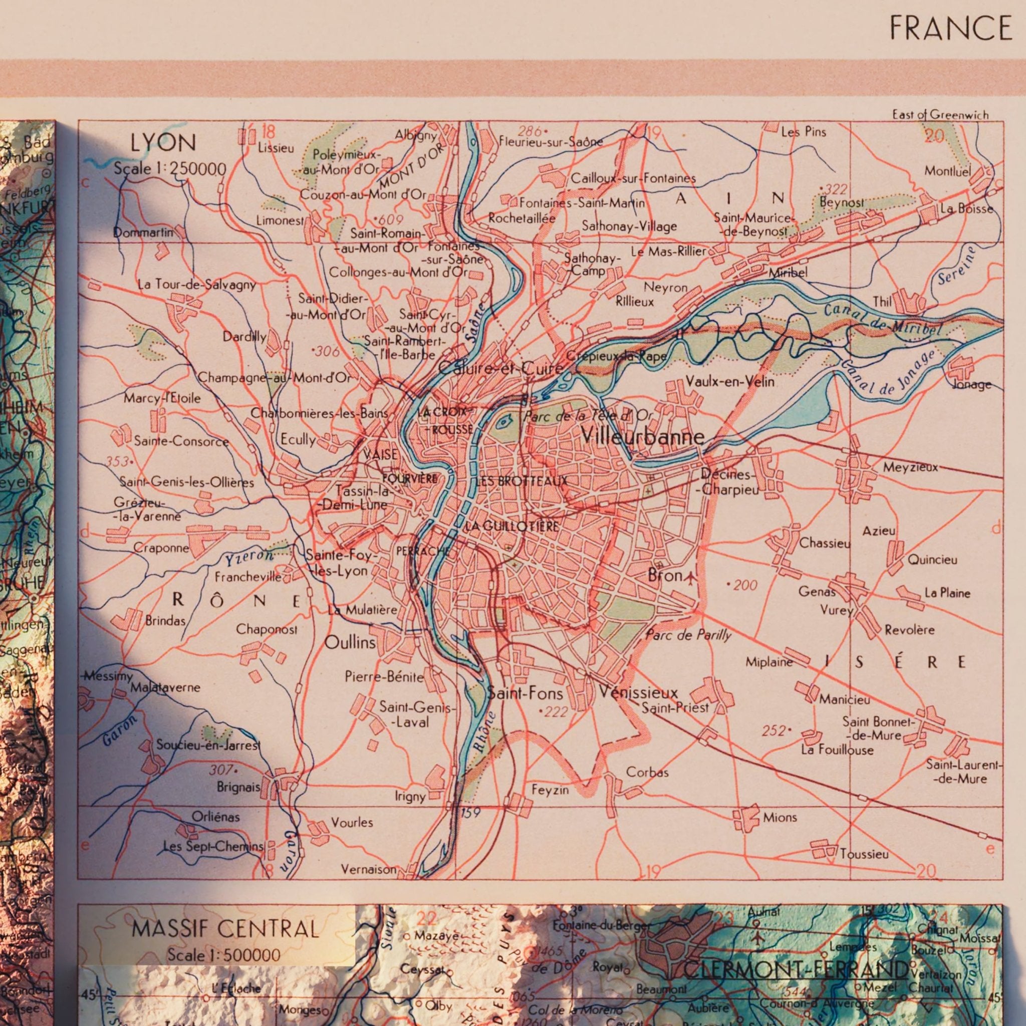 France 1964 Shaded Relief Map - Muir Way - Vintage Relief
