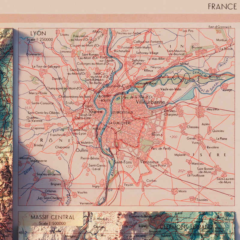 France 1964 Shaded Relief Map - Muir Way - Vintage Relief