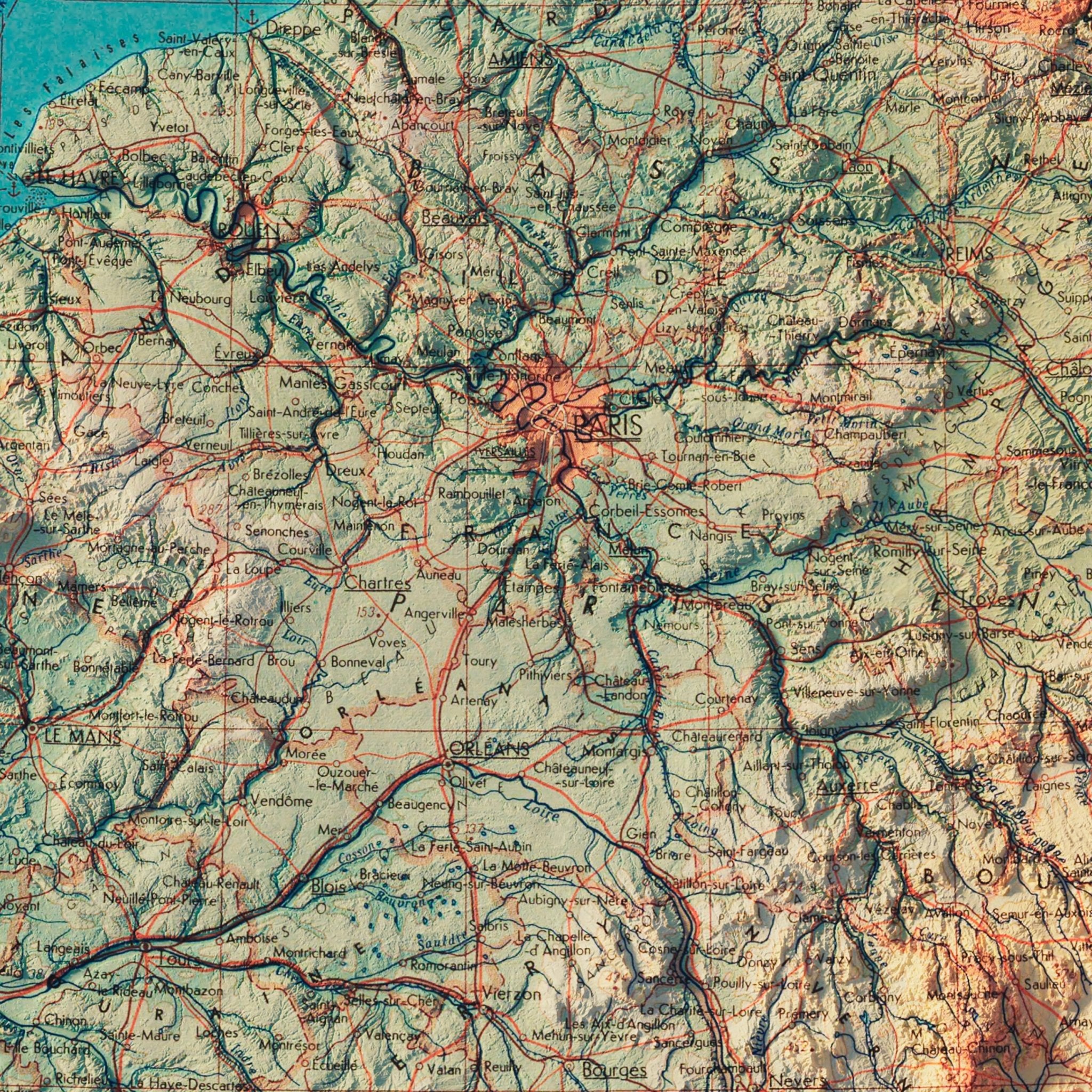France 1964 Shaded Relief Map - Muir Way - Vintage Relief