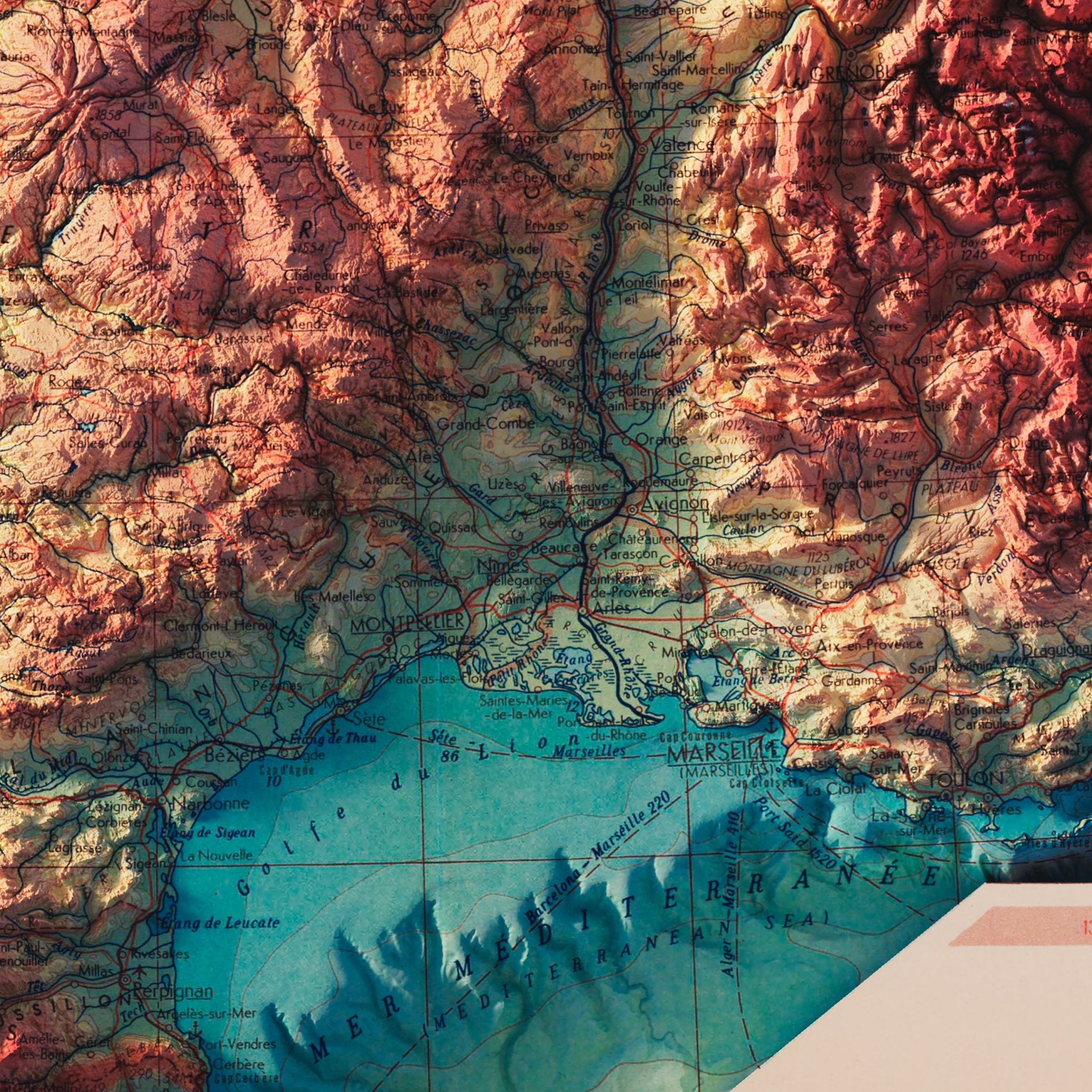 France 1964 Shaded Relief Map - Muir Way - Vintage Relief