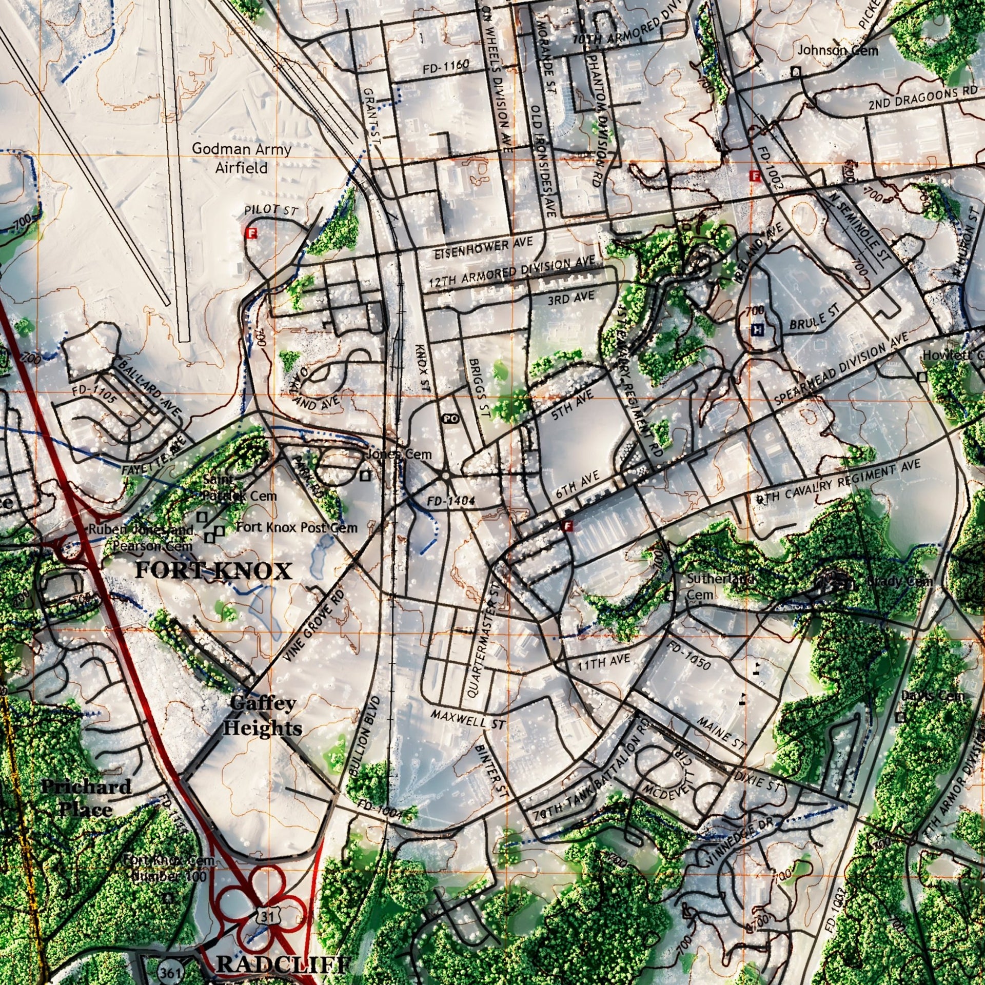 Ft. Knox, Kentucky Map 2022 Relief Map Muir Way