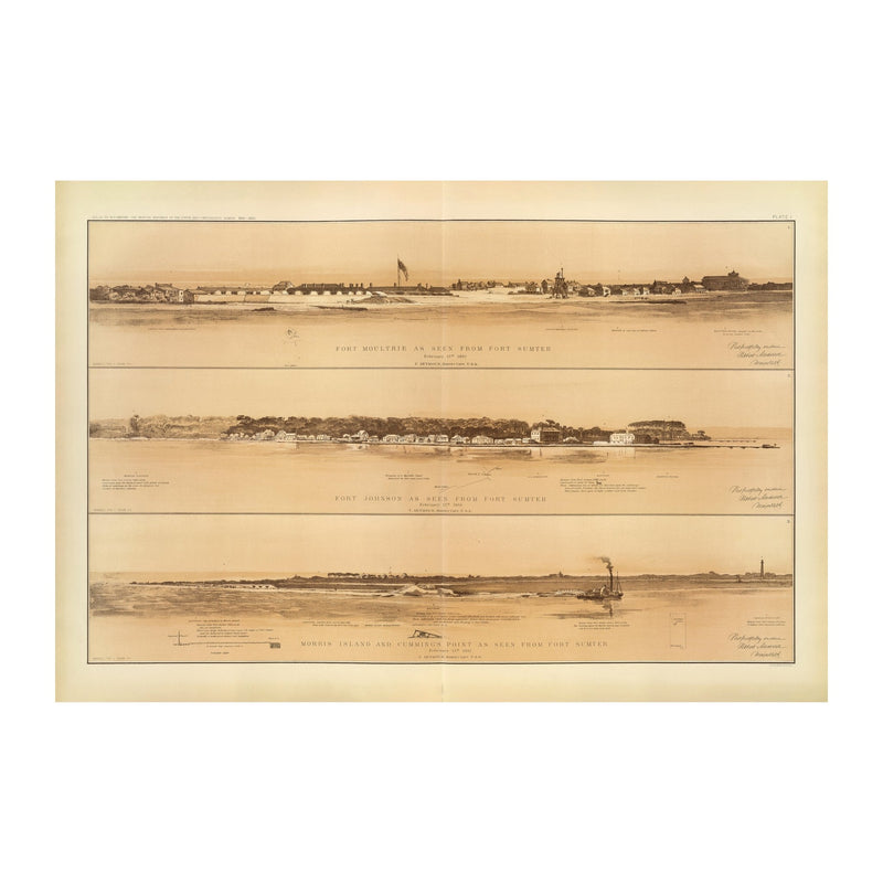 Ft. Moultrie, Ft. Johnson, Morris Island, Cumming's Pt. as seen from Ft. Sumter - Muir Way - Vintage Map