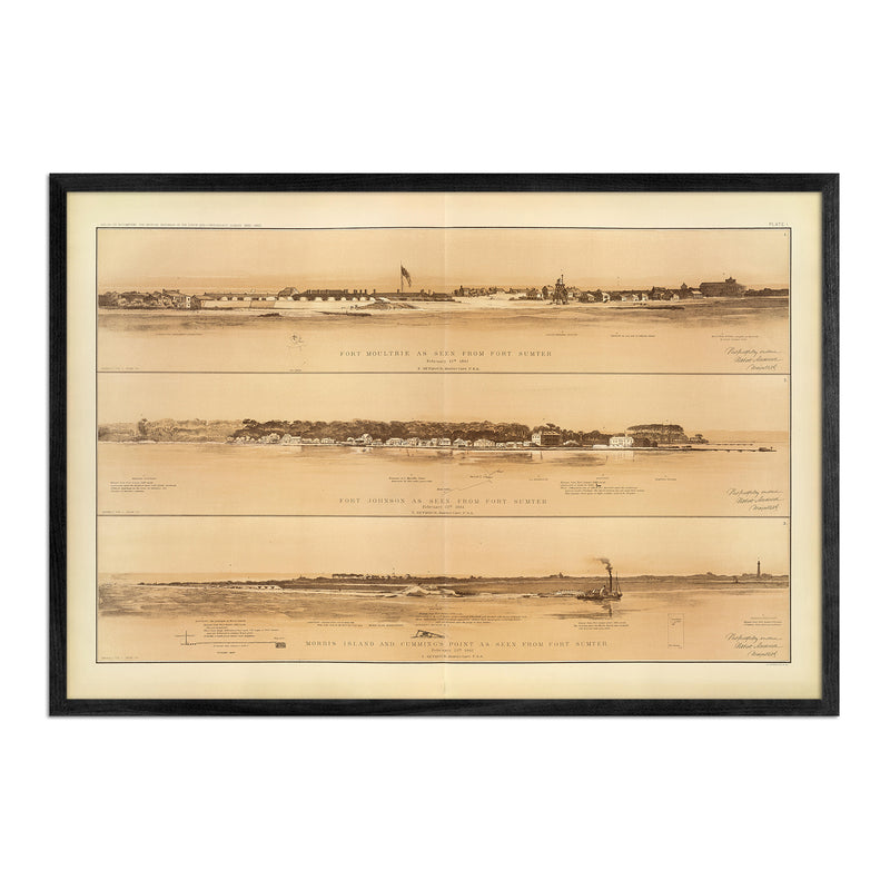 Ft. Moultrie, Ft. Johnson, Morris Island, Cumming's Pt. as seen from Ft. Sumter - Muir Way - Vintage Map