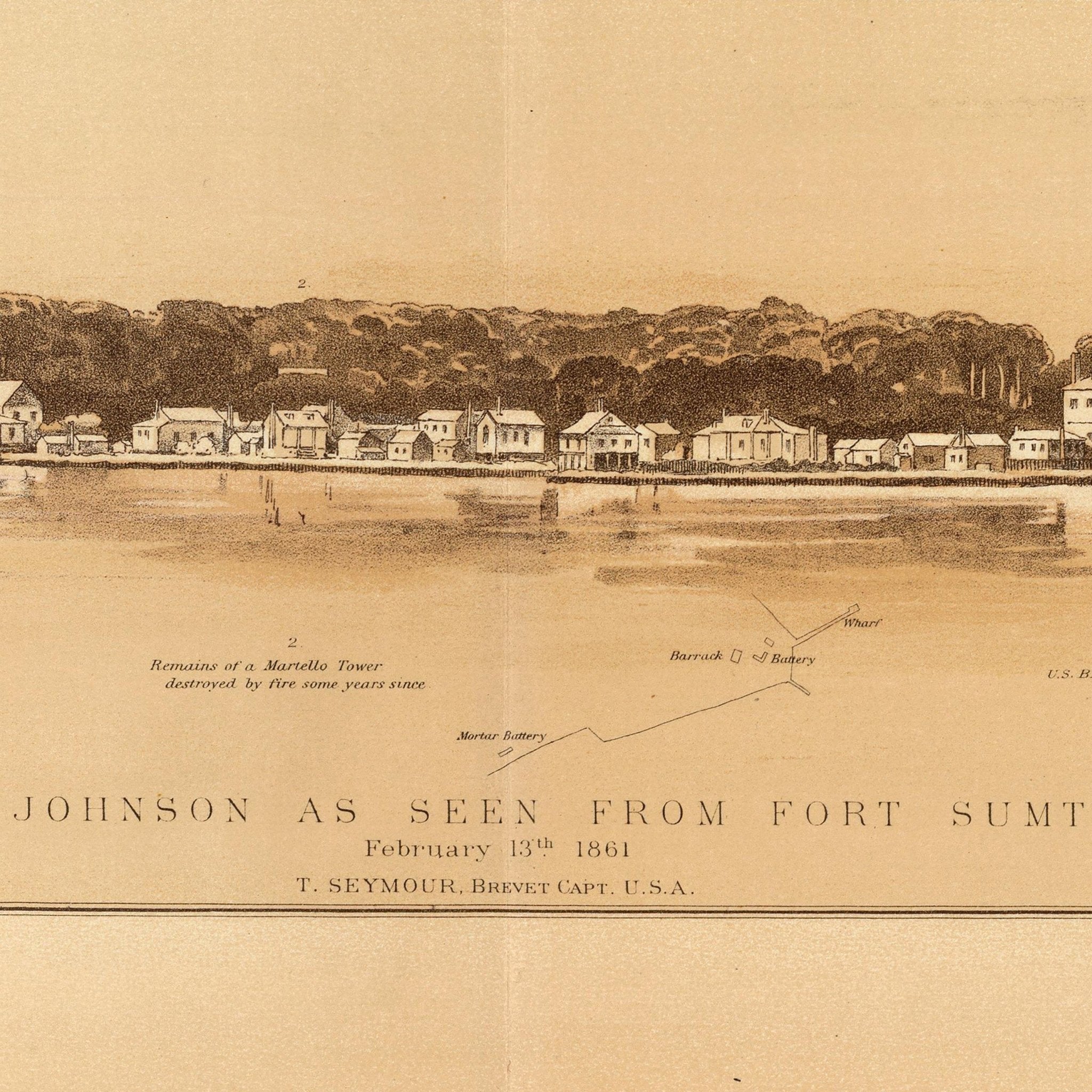 Ft. Moultrie, Ft. Johnson, Morris Island, Cumming's Pt. as seen from Ft. Sumter - Muir Way - Vintage Map