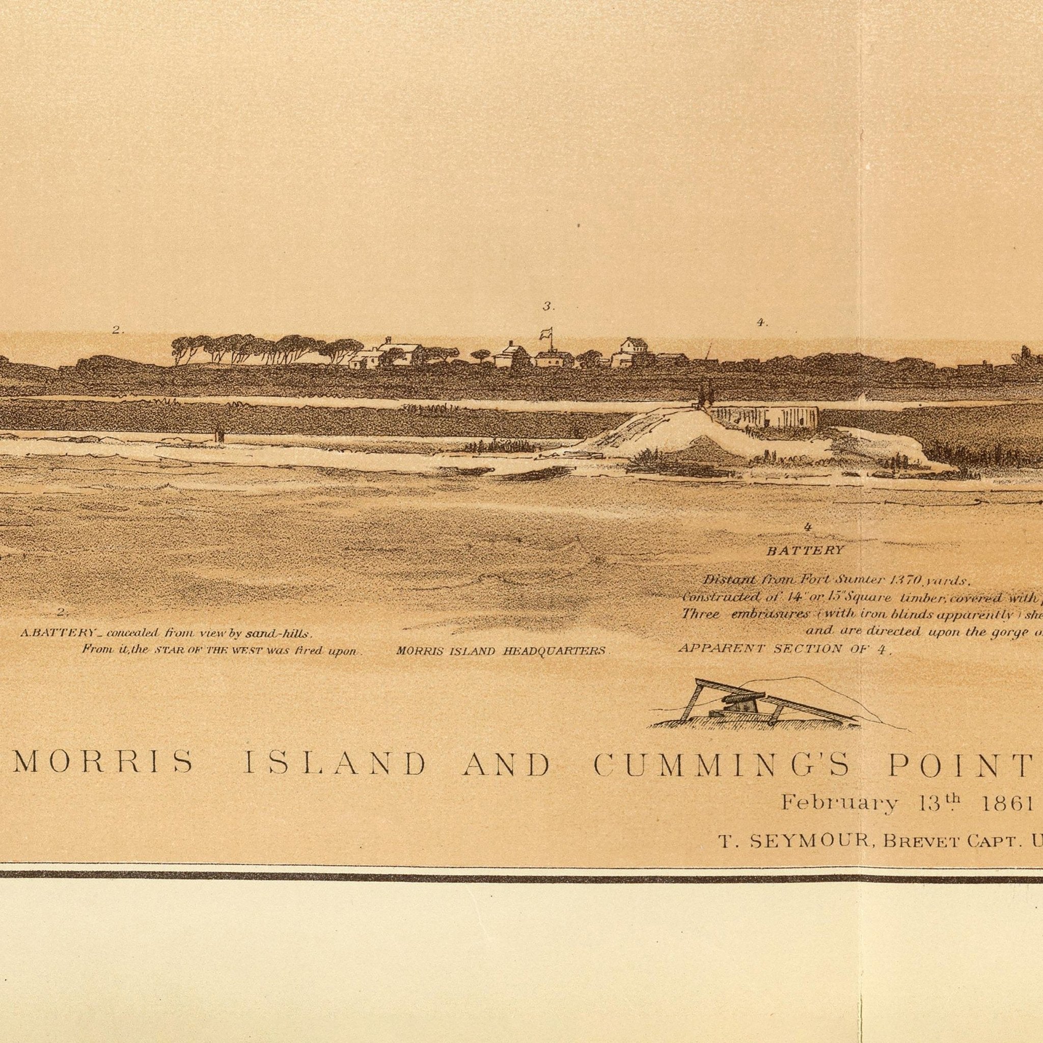 Ft. Moultrie, Ft. Johnson, Morris Island, Cumming's Pt. as seen from Ft. Sumter - Muir Way - Vintage Map