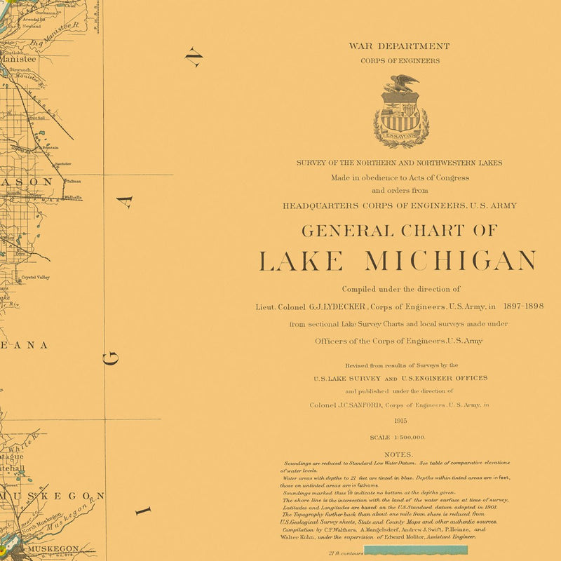Lake Michigan Nautical Chart 1915 - Muir Way - Vintage Map