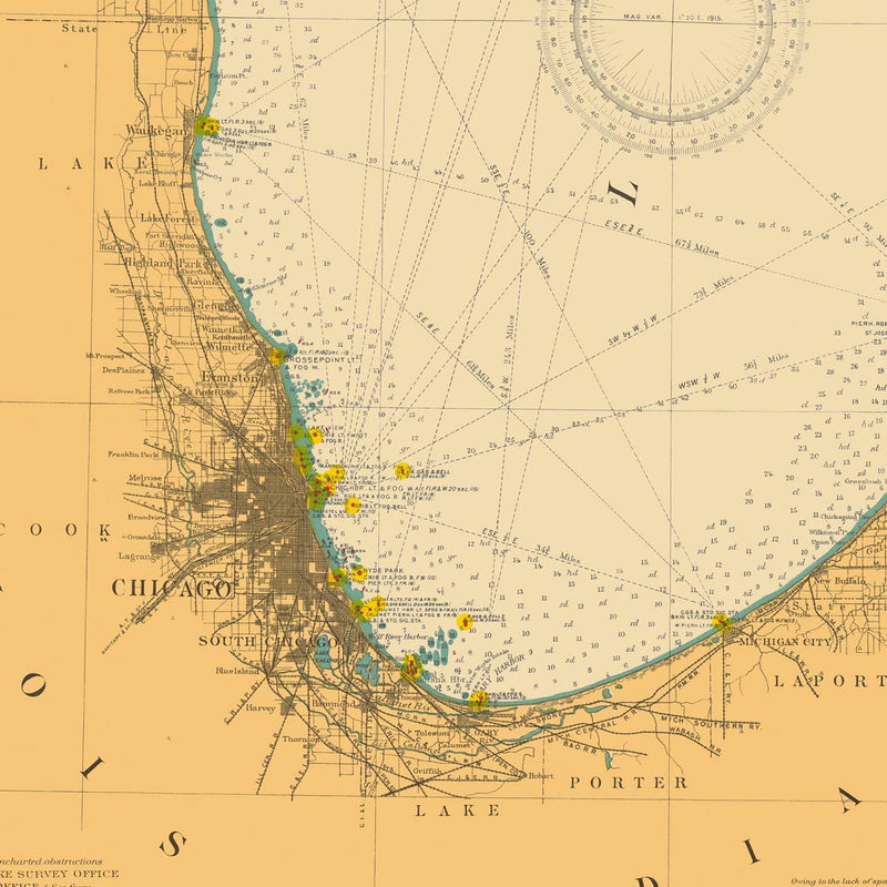 Lake Michigan Nautical Chart 1915 - Muir Way - Vintage Map