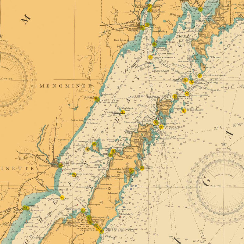 Lake Michigan Nautical Chart 1915 - Muir Way - Vintage Map